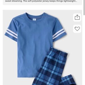 Place Blue Short-Sleeve Pajama Set with Plaid Pants